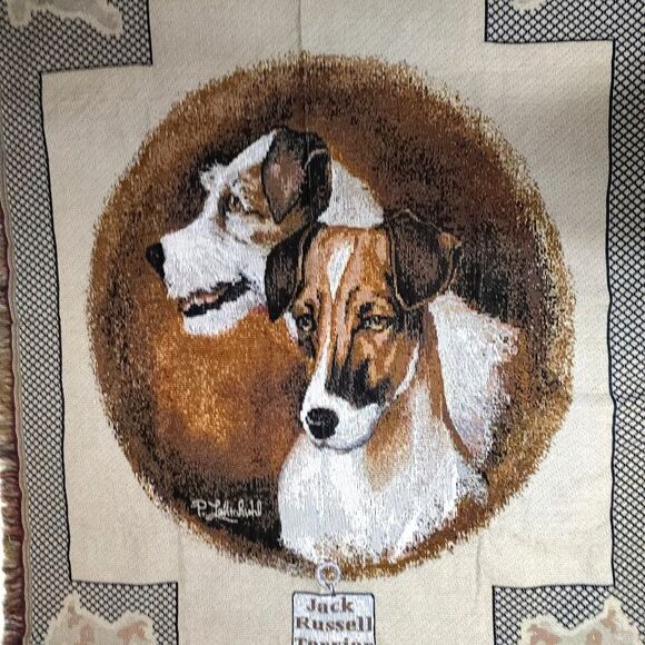 Jack Russell Terrier Tapestry Throw Blanket 48X58 Signed - Picture 2 of 2